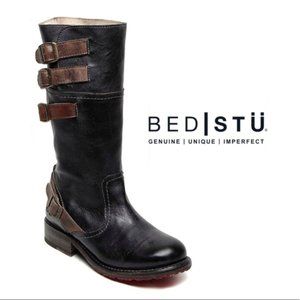 BED STU | Dorset black brown leather buckle boots